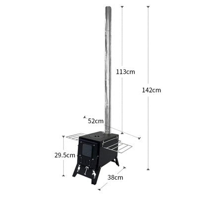  Fortune Candy 1 Set Folding Portable Wood Burning Tent Stove With Cooking Surface, Pipes And Spark Arrestor, For Camping, Hiking, Outdoor Courtyard