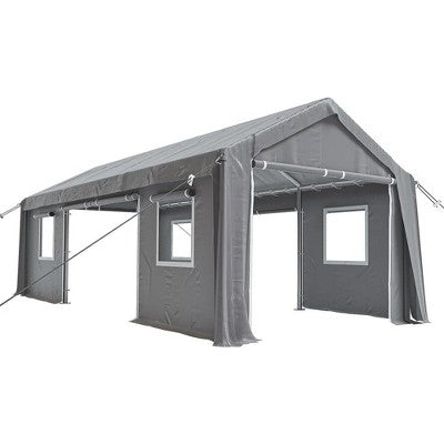  Carport Canopy Heavy Duty Waterproof UV Resistant Portable Garage 4 Doors & 4 Windows Carport With Removable Sidewalls For Car Truck Boat Storage