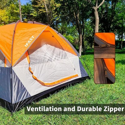 NAYSAYE Camping Tent 4 Person Family Tent Waterproof Windproof Double Layer With Net Window Rain Fly Portable For Camping, Yellow