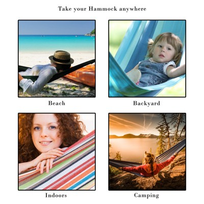  Pure Garden 2-Person Hammock With Stand, 450lb Weight Capacity, Blue/Red Stripe