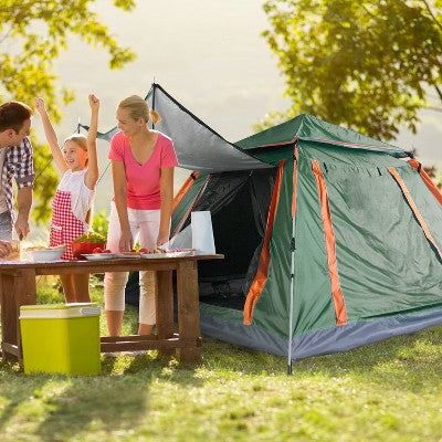  FURNIinspire Camping Tents Outdoor Tent Pop-Up Waterproof Camping Tent, Family Tents For Camping With Nets Windows, Green, 84.65"*84.65"*53.54"