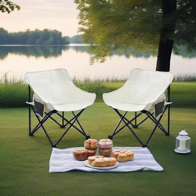  DOMETOUR 2Pcs Outdoor Camping Chairs Folding/Portable With Carry Bag, For Camping, Beach, Picnic Or Backyard Use