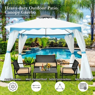  Costway 2 Tier 10'x10' Patio Gazebo Canopy Tent Steel Frame Shelter Awning W/Side Walls