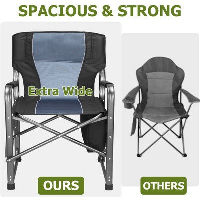  SUGIFT Extra Wide Folding Camping Chair Heavy Duty Director Chair With Side Table And Cooler Bag Portable For Fishing Patio Tailgating