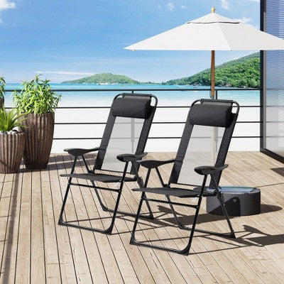  ALEXOUN Set Of 2 Outdoor Camping Lounge Chair Portable Folding Chair With 7 Level Adjustable Backrest & Metal Frame,Headrest,300 Lbs Capacity