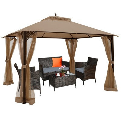  Tangkula 12' X 10' Octagonal Tent Outdoor Gazebo Canopy Shelter With Mosquito Netting