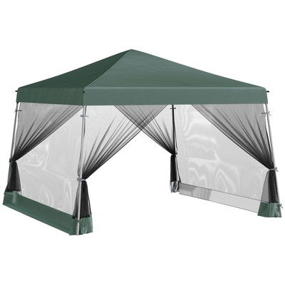  Outsunny 12' X 12' Pop Up Canopy, Foldable Canopy Tent With Carrying Bag, Mesh Sidewalls And 3-Level Adjustable Height For Outdoor, Garden, Patio, Party
