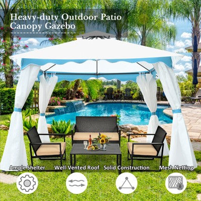  Tangkula 2 Tier 10'x10'Patio Steel Gazebo Outdoor Canopy Tent Steel Frame Shelter Awning W/Side Walls For Patio Yard Garden