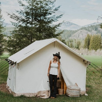  White Duck Alpha Canvas Wall Tent With Stove Jack & Frame, 4-Season Water Repellent Camping Tent, DYNA DUCK Fabric
