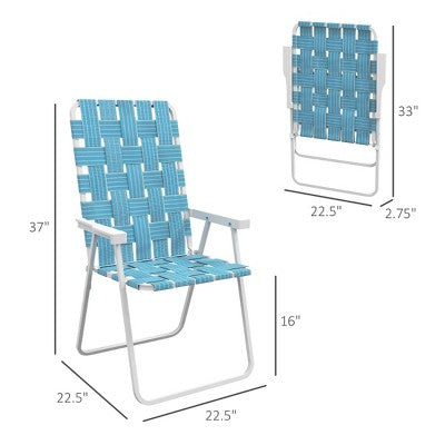  Sevobal Outdoor Portable Chairs 2PCS Folding Strap Chair Set With Armrests And Steel Frame For Patio And Garden, Blue, 22.5"*22.5"*37"