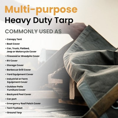 White Duck Canvas Tarp Outdoor Heavy Duty Water-Resistant Tarpaulin Cover, 18 Oz Loomstate Cotton With Stainless Steel Grommets