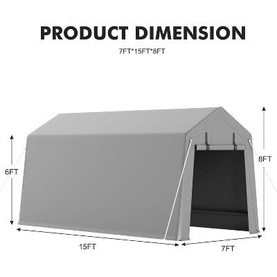  7x15 FT Portable Outdoor Storage Shed – Heavy Duty Waterproof Shelter Tent With Zipper Door For Motorcycle, Bikes, Firewood, And Garden Tools