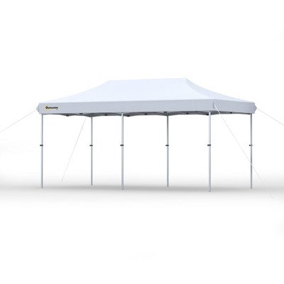  Outsunny 10'x20' Aluminum Pop Up Canopy Folding Instant Shelter Party Tent With Wheeled Bag, Thicker Tube, Ground Stakes For Patio Backyard