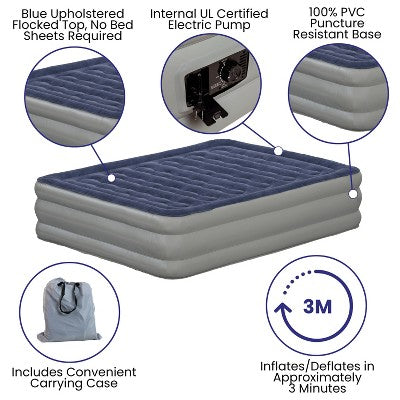  Flash Furniture 18 Inch Air Mattress With ETL Certified Internal Electric Pump And Carrying Case
