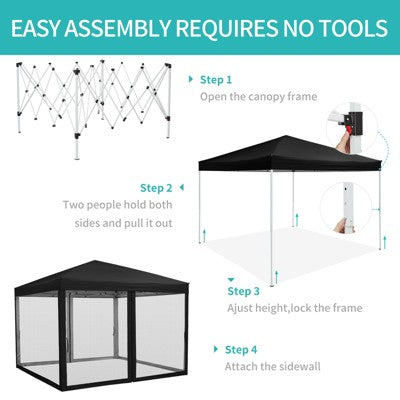  10 X 10 FT Pop Up Canopy, Party Tent With Mosquito Netting, Height Adjustable Instant Sun Shade, For Parties, Camping, Events