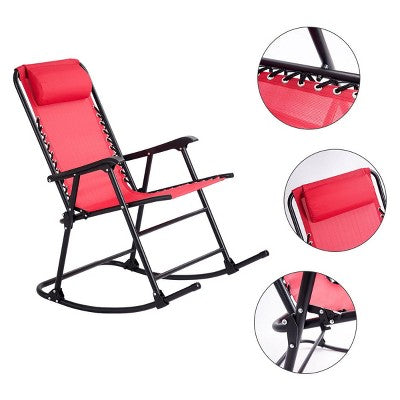  Costway Folding Zero Gravity Rocking Chair Rocker Porch Outdoor Patio Headrest Red