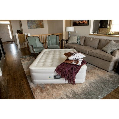  Serta Never Flat Fabric Series Raised With Internal Pump And Plush Air Mattress- 18" Queen (Beige)