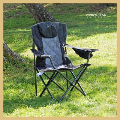  Arrowhead Outdoor Portable Folding Camping Quad Chair W/ 6-Can Cooler, Heavy-Duty Carrying Bag, Supports Up To 450lbs (Charcoal Black)