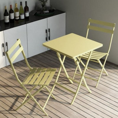  3 Piece Patio Bistro Set Of Foldable Square Table And Chairs, Yellow