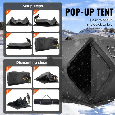  VEVOR Portable Ice Shelter, 6-8 Person Pop-Up Ice Fishing Tent, 70 Square Feet Fishable Area, Ice Shanty For Winter Fishing