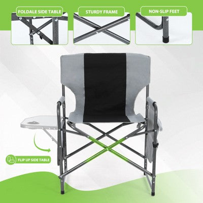  MUKE Foldable Aluminum Director’s Chair With Side Table & Pocket, Lightweight Heavy-Duty Armrest Seat For Camping, Patio, Events & Indoor Use