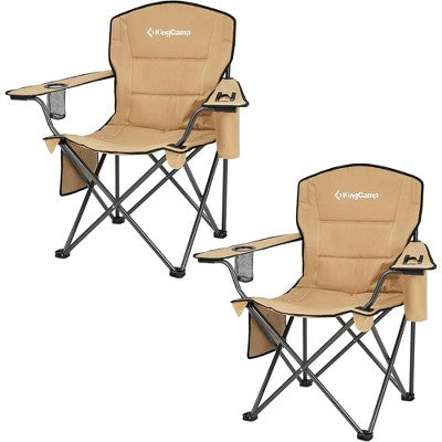 KingCamp Padded Folding Lounge Chairs With Built-In Cupholder, Insulated Cooler Sleeve, And Side Storage Pocket For Indoor & Outdoors