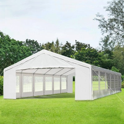  Outsunny 20' X 40' Large Outdoor Carport Canopy Party Tent With Removable Protective Sidewalls & Versatile Uses, White
