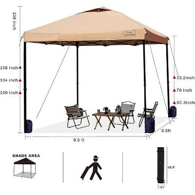  Anybear 10x10FT Khaki Pop Up Canopy Tent With Adjustable Legs