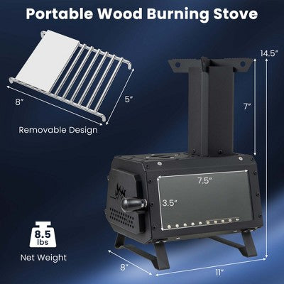  Costway Portable Wood Burning Stove Wood Camping Stove Heater With 2 Cooking Positions Patented