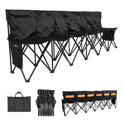  VEVOR Portable Folding Bench, 6 Seat Soccer Bench With Multiple Storage Pockets & Carrying Bag, Lightweight Sideline Seating With Back Rest, Black