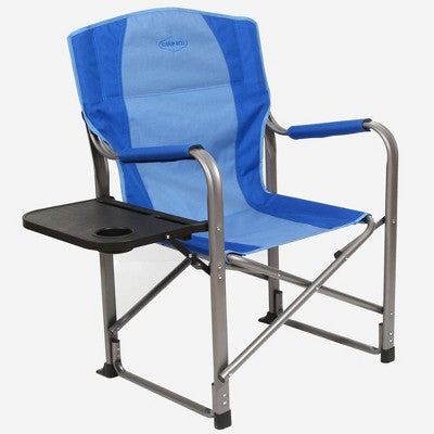  Kamp-Rite Director Portable Lounge Arm Chair Outdoor Furniture Folding Sports Chair With Side Table And Cup Holder, Blue (2 Pack)