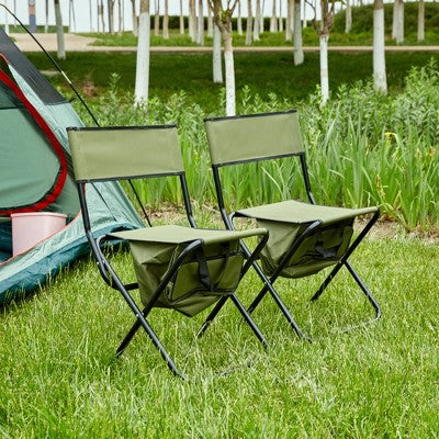  2-piece Folding Outdoor Chair With Storage Bag, Portable Chair For Indoor, Outdoor Camping, Picnics And Fishing,Green