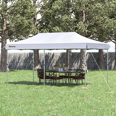  Outsunny 10'x20' Aluminum Pop Up Canopy Folding Instant Shelter Party Tent With Wheeled Bag, Thicker Tube, Ground Stakes For Patio Backyard