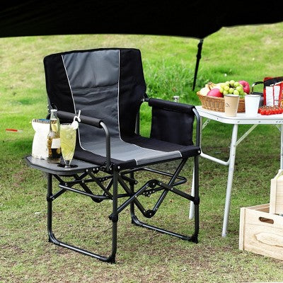  Camping Directors Chair, Oversized Portable Folding Chair With Side Table, Pocket For Beach, Fishing, Trip, Picnic, Lawn