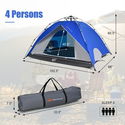  Costway 4 Person Instant Pop-up Camping Tent 2-in-1 Double-Layer Waterproof Tent