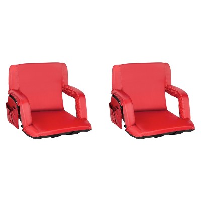  Emma And Oliver Set Of 2 Portable Stadium Chairs With Armrests, Reclining Padded Back & Seat, Lightweight Metal Frame & Backpack Straps, Storage Pockets