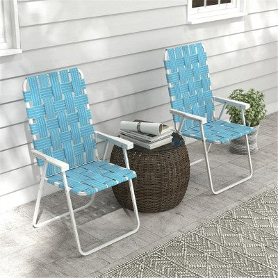  Sevobal Outdoor Portable Chairs 2PCS Folding Strap Chair Set With Armrests And Steel Frame For Patio And Garden, Blue, 22.5"*22.5"*37"