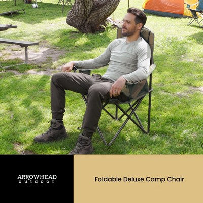  Arrowhead Outdoor Portable Folding Camping Quad Chair W/ 6-Can Cooler, Heavy-Duty Carrying Bag, Supports Up To 450lbs (Wrangler Brown)