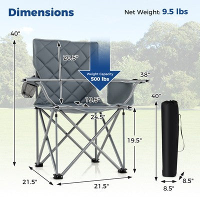  Tangkula 2PCS Oversized Camping Chairs Heavy Duty Outdoor Folding Chair W/Cooler Pouch