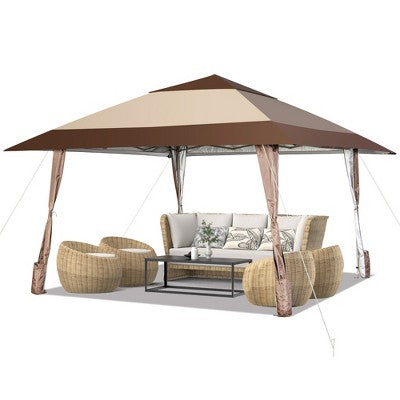  Costway 13'x13' Patio Pop-Up Gazebo Canopy Tent Portable Instant Sun Shelter Coffee