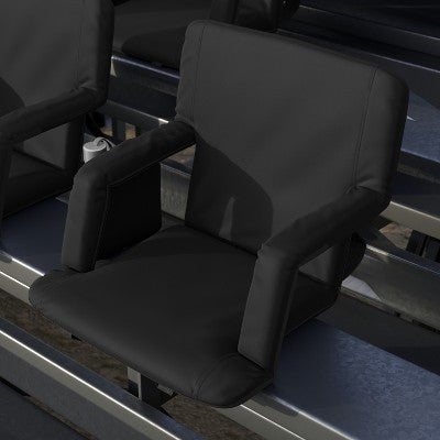  Emma And Oliver Set Of 2 Portable Stadium Chairs With Armrests, Reclining Padded Back & Seat, Lightweight Metal Frame & Backpack Straps, Storage Pockets