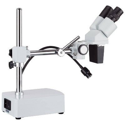  Stereo Microscope With 10X And 20X Magnification, Single Arm Boom Stand, And LED Gooseneck Light - AmScope