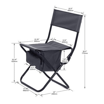  DSVIMOY Folding Chair, 3-Piece Folding Outdoor Chairs Set With 1 Table, Camping Chair For Picnics, Backyard, Black & Gray, 19.3"*15.35"*30.5"