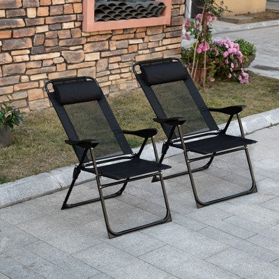  ALEXOUN Set Of 2 Outdoor Camping Lounge Chair Portable Folding Chair With 7 Level Adjustable Backrest & Metal Frame,Headrest,300 Lbs Capacity