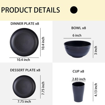  Itopfox Wheat Straw Dinnerware Set For 8, Includes Plates, Bowls & Cups, Unbreakable & Dishwasher Safe, Perfect For Parties, Picnics & Everyday Use