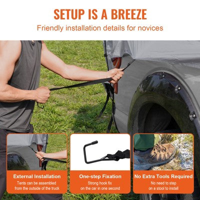  VEVOR Truck Bed Tent, 5.5'-6' Pickup Truck Tent With Rain Layer And Carry Bag, Waterproof PU2000mm Double Layer Truck Tent For Camping, Gray
