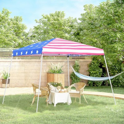  Outsunny 10' X 10' Pop Up Canopy Event Tent With American Flag Roof, Slanted Legs, Easy Height Adjustable For Wedding Party For Patio Backyard Garden