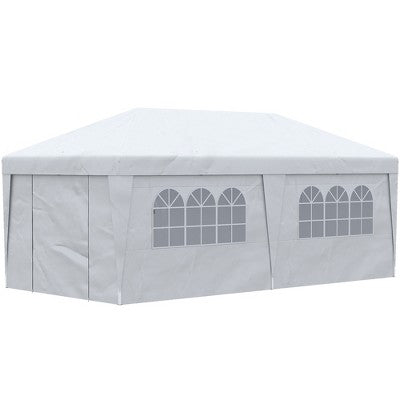  Outsunny 19' X 10' Large Party Tent, Height Adjustable Pop Up Canopy With Weight Bags And Wheeled Carry Bag