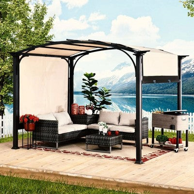  Sunjoy 9 X 11 Foot Arched Pergola Cover Outdoor Roof Shaded Canopy Tent With Steel Frame For Backyard Patios, Decks, And Gardens, Brown And Black