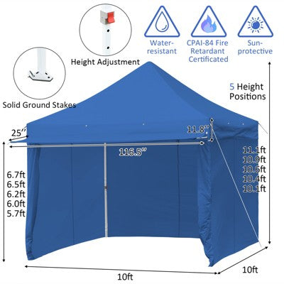  Tangkula 10x10ft Pop Up Tent, 4 Height Adjustment Folding Camping Tent With Awning